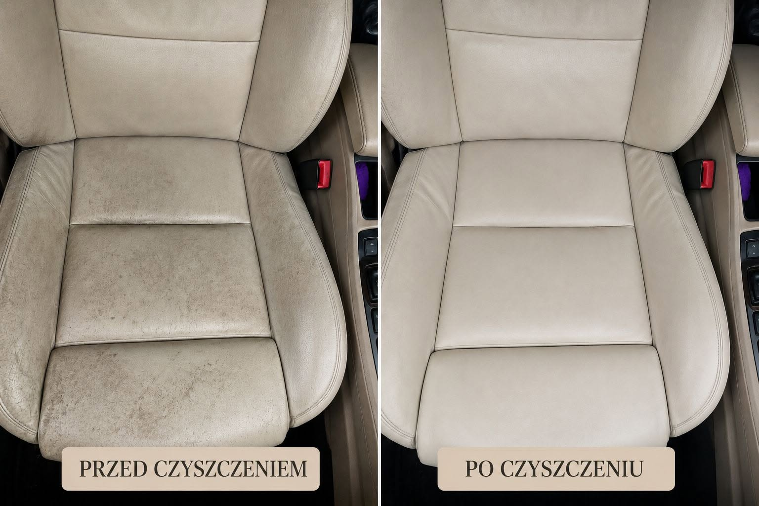 Fotel samochodowy przed i po profesjonalnym czyszczeniu